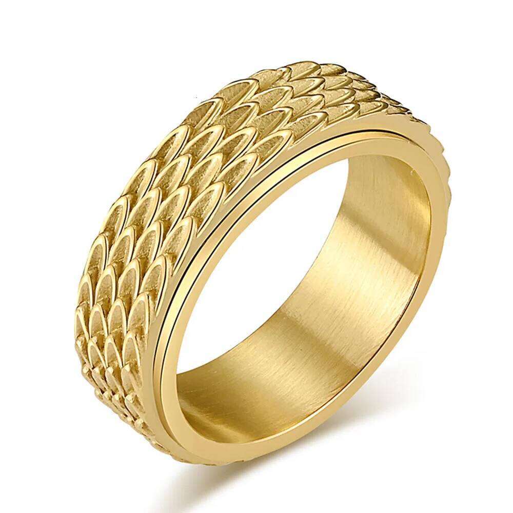 Retro Dragon Scale Rotatable Titanium Ring To Relieve Anxiety Angel Feather Stainless Steel Rings H260312
