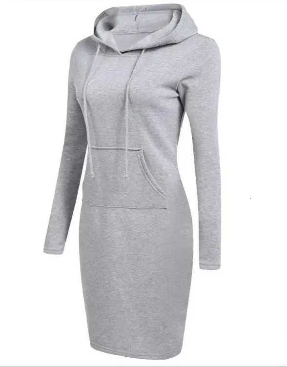 Autumn Winter Warm Sweatshirt Long-Sleeved Dress Woman Clothing Hooded Collar Pocket Simple Casual Lady Sexy Vintage DressesT260314