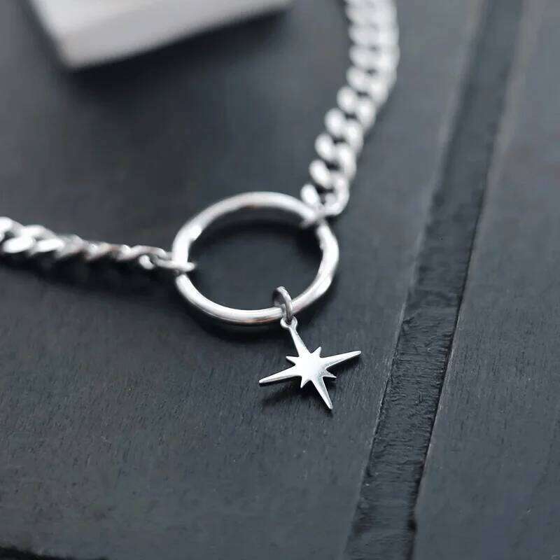 Gothic Punk Silver Color Star O-Ring Choker Necklace Stainless Steel Cuban Chain Necklaces For Women H260312