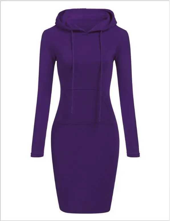 Autumn Winter Warm Sweatshirt Long-Sleeved Dress Woman Clothing Hooded Collar Pocket Simple Casual Lady Sexy Vintage DressesT260314