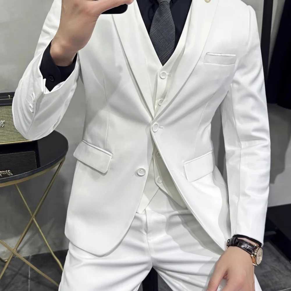 Mens Wedding Groomsmen Suit Set High-Quality Solid Color Casual Office Menswear Jacket Vest Pants M260313