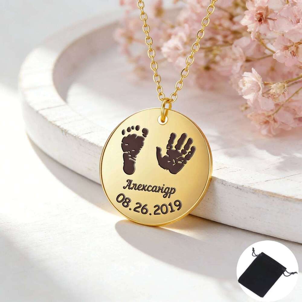 Customized Name Date Handprint Footprint Necklace Stainless Steel Personalized Neck Chain Fashion Maternal Gift Jewelry H260312