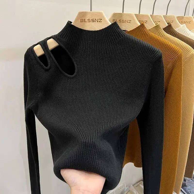 Turtleneck Knitted Sweater Ribbed Pullovers Autumn Winter Basic Women Sweaters Fit Soft Warm Tops Z260313