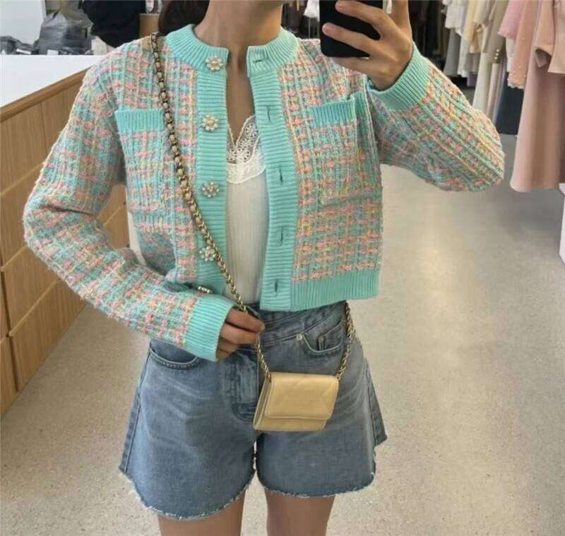 Korean Vintage Sweater Cardigan Women Crop Tops Knitwear Autumn Winter Long Sleeve Single-breasted Stylish Chic Ladies Jumpers Z260313