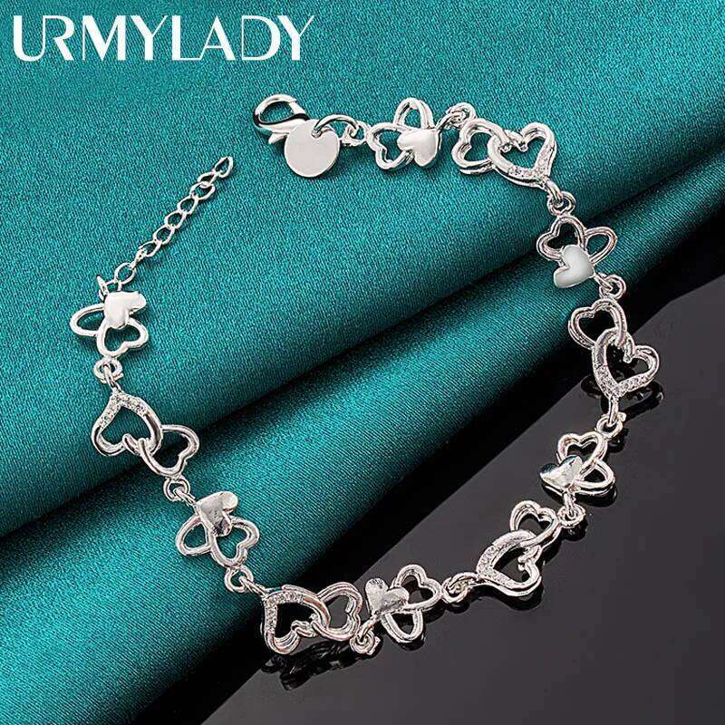URMYLADY 925 Sterling Silver Heart Chain Bracelet For Women Wedding Engagement Party Fashion Jewelry Z260313