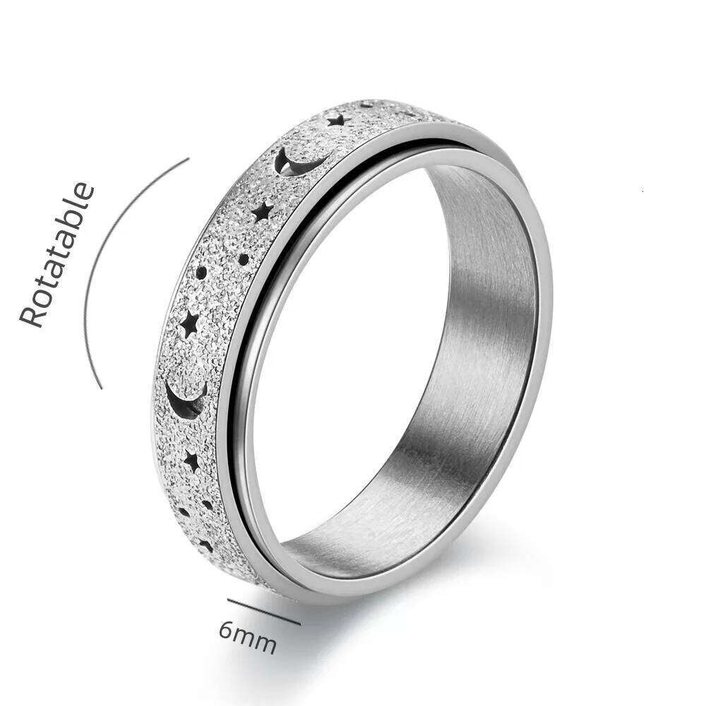 Hot Selling Fashion Casual New Stainless Steel Niche Decompression Hollow Star Moon Rotating Ring Wholesale Size 6-12 H260312