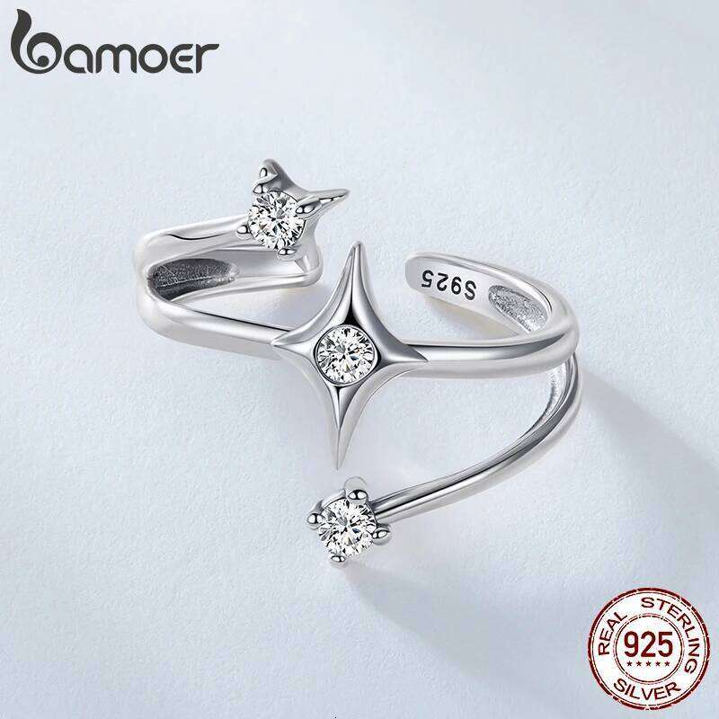 BAMOER Solid 925 Sterling Silver Starry Adjustable Ring Three-layer Minimalist CZ Jewelry Birthday Gift Original for Women H260312