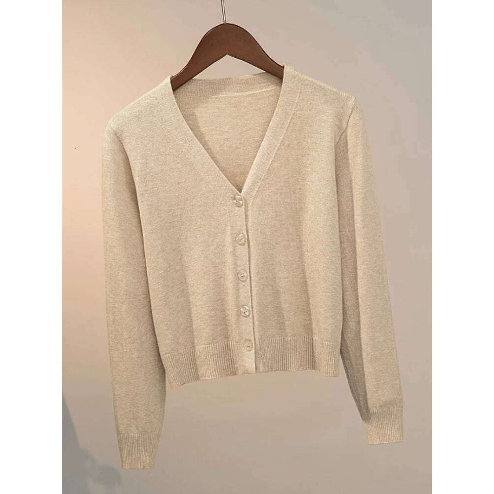 Knitted Cardigan Button Jacket 2025 Autumn Winter V-neck Long Sleeve Casual Short Tops For Women Sweater Grey White Z260313