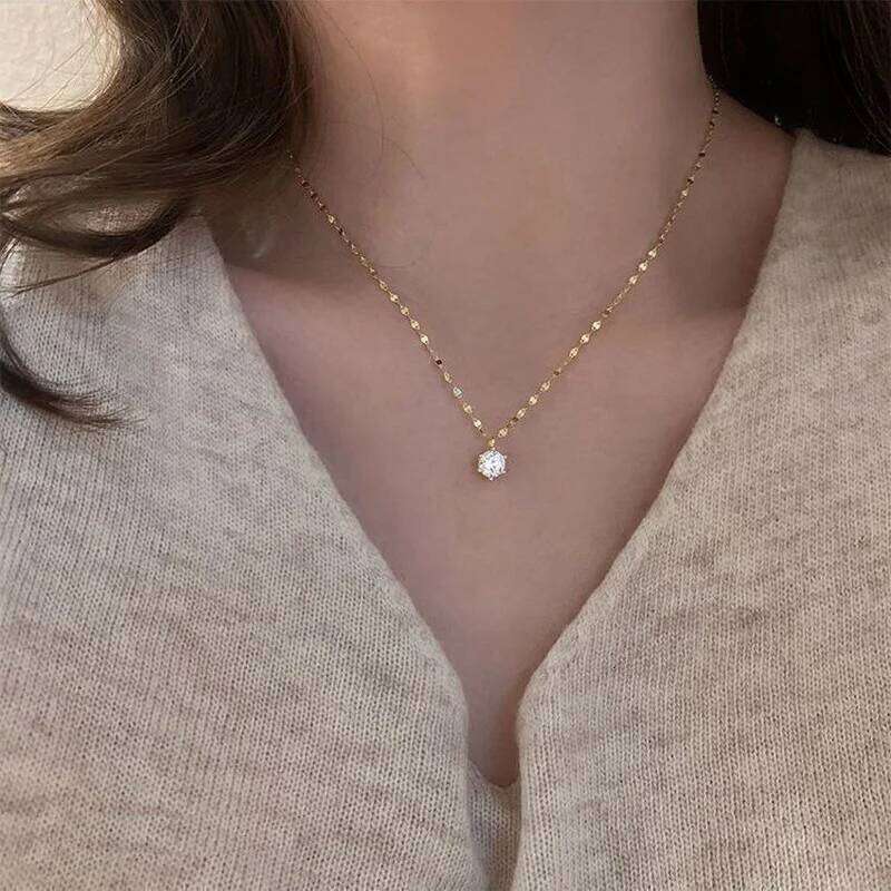 French Shining Zircon Water Drop Pendant Fairy Gold Color Simple Clavicle Chain Necklace Female Party Wedding Jewelry H260312