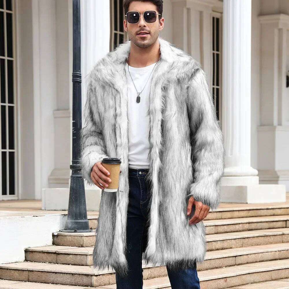 Men Faux Fox Coat Winter Thick Fluffy Sleeve Warm Shaggy Outerwear Luxury Fur Long Jacket Bontjas Jackets Mens Z260313