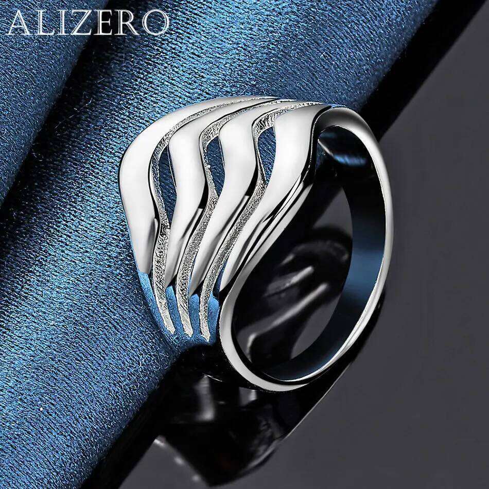 ALIZERO 925 Sterling Silver Four-Line Wave Ring For Women Men Wedding Engagement Fashion Party Charm Jewelry H260312