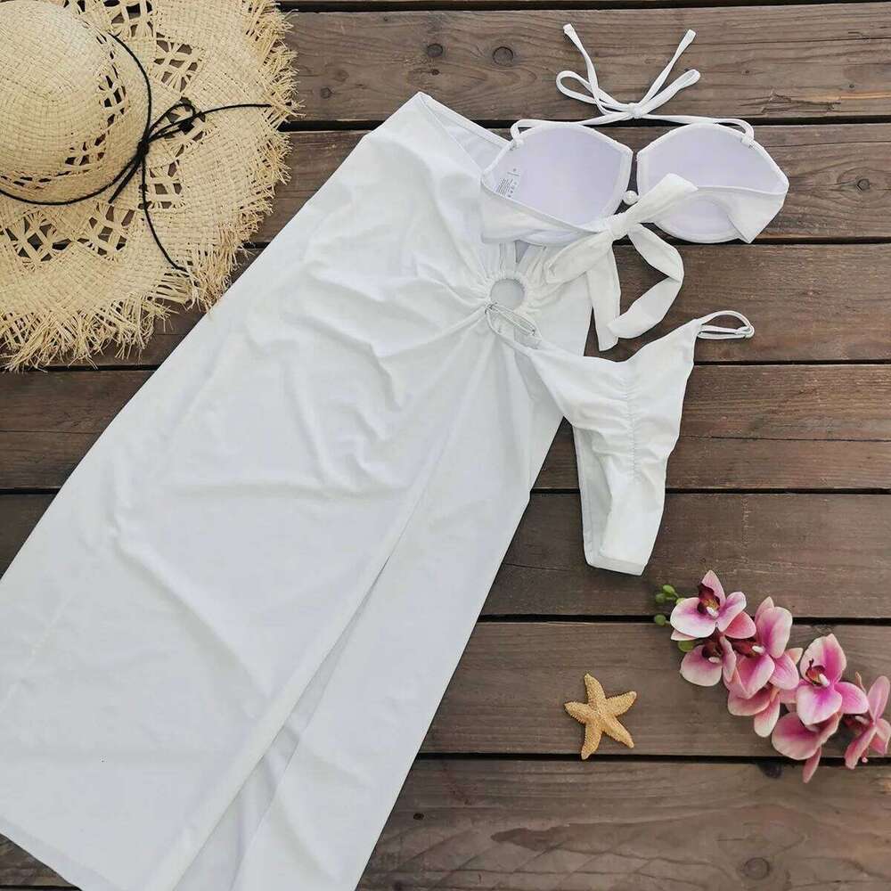 Sexy Shell Bikini With Women Two-Pieces Swimsuit 2024 New High Fork Skirt Set Biquini Swimwear For Girl Clothing Y260303