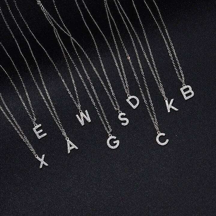 Silver Color Tiny A-Z 26 Alphabet Initial Letters Name Pendant Necklace With Full Shiny Zircon For Girls Best Gift S-N364 H260312