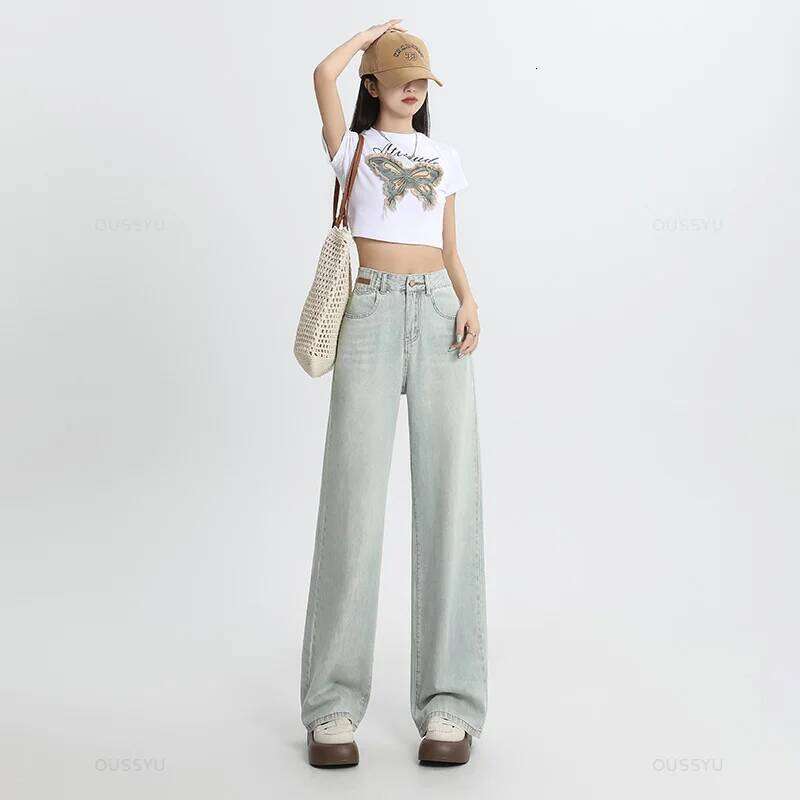 Summer Soft Lyocell Fabric Woman Jeans Thin Loose Wide Leg Straight High Waisted Pant Fashion Embroidery Comfort Casual Trousers Z260313