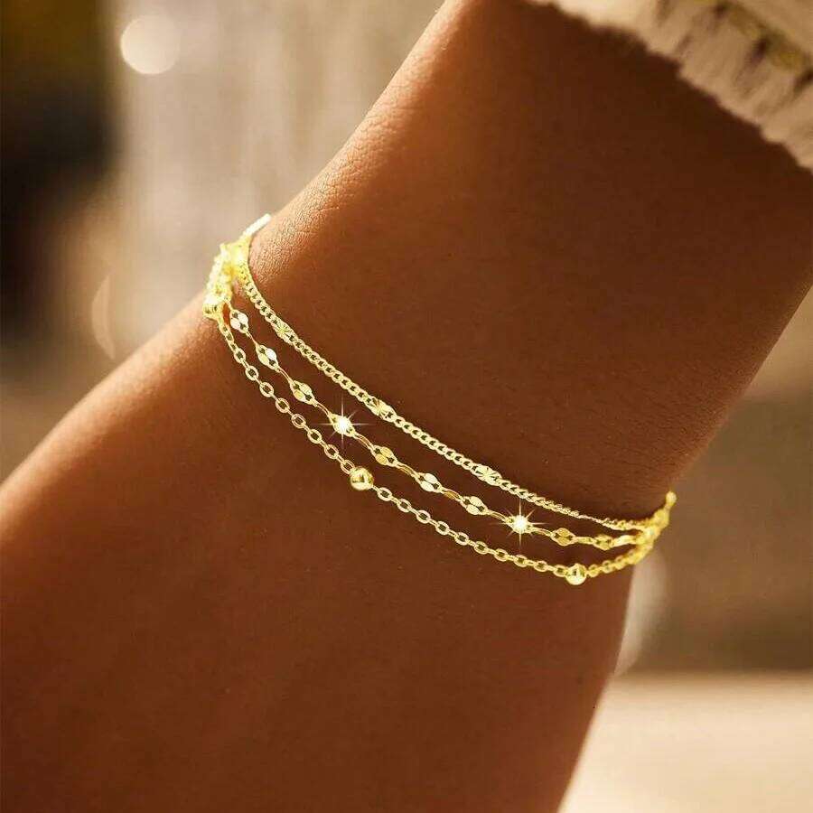 Sparking 925 Sterling Silver Chain Bracelets For Women Luxury Elegant Three Layer Geometric Bead Bracelet Party Wedding Jewelry Z260313