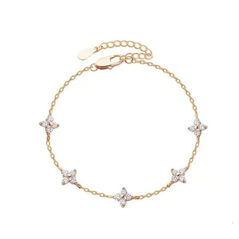 High Quality Crystal Four Leaf Flower Bracelet for Women Clasic Trendy Gold Color Stainless Steel Zircon Bangle Jewelry Gift Z260313