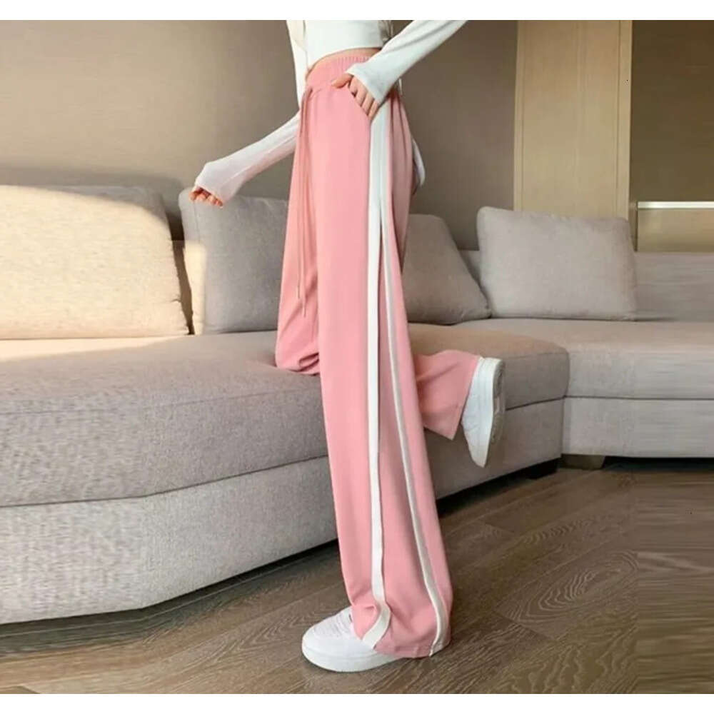 Women Trendy Casual Streetwear Harajuku Y2K Wide Leg Pants Korean Striped Pockets Straight Sweatpants High Waist Pantalones Z260312