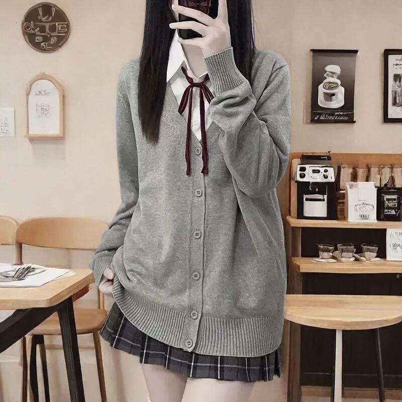 Japanese fashion solid color V-neck knitted sweater,original newJK uniform cardigan top,autumn and winter women's cotton sweater Z260313