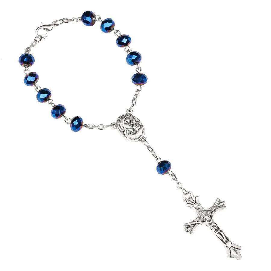 Long Chain Crystal Beads Rosary Necklace Catholic Prayer Rosaries Jewelry for Men Women Stainless Steel Cross Pendant Necklaces H260312