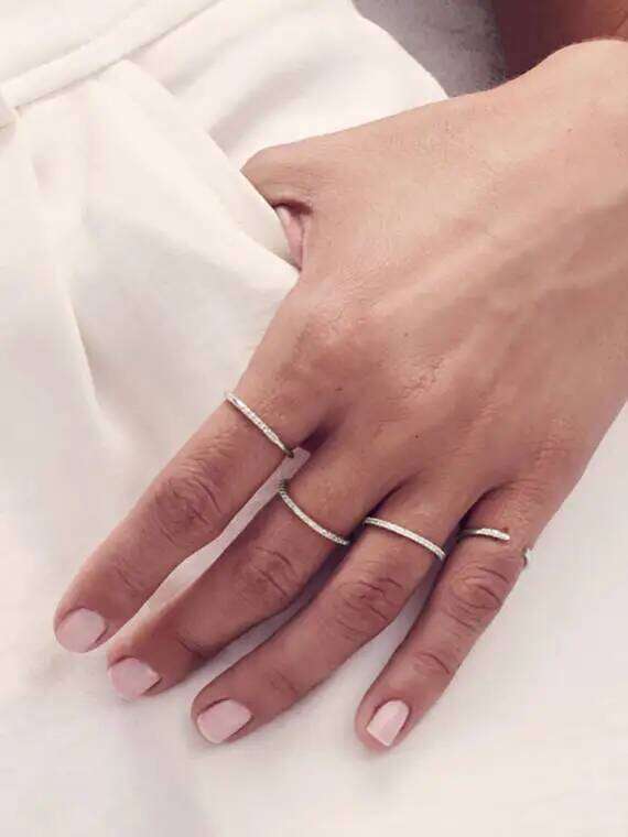 Sterling Silver thin line micro pave eternity 3 colors stack 925 silver cz ring H260312