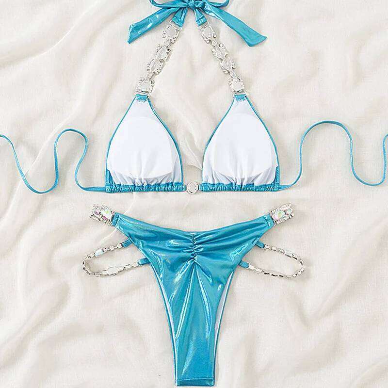 Summer Sexy Bikinis Swimsuit With Rhinestones Women Swimwear Female Push Up Bikini Beach Swim Wear Bathing Suit Pool Bather 2026 Y260303