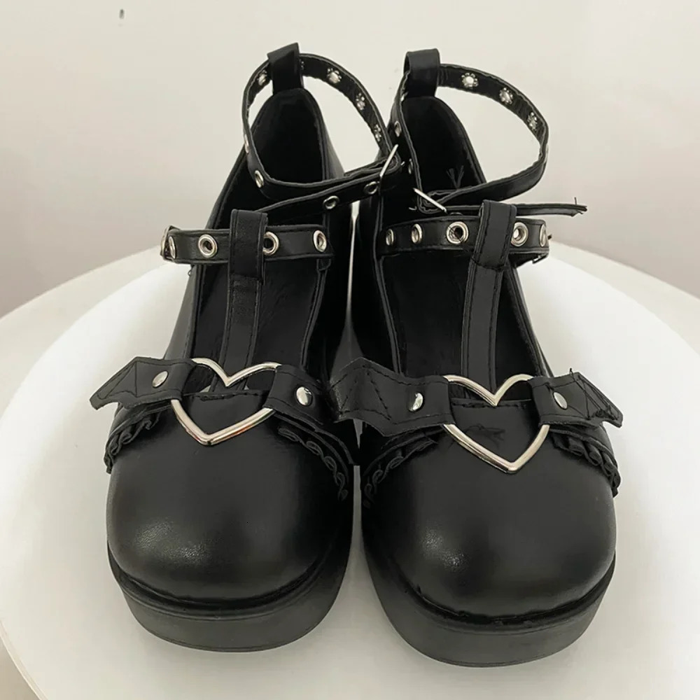 Sweet Heart Buckle Wedges Mary Janes Women Pink TStrap Chunky Platform Lolita Shoes Woman Punk Gothic Cosplay 43 260313