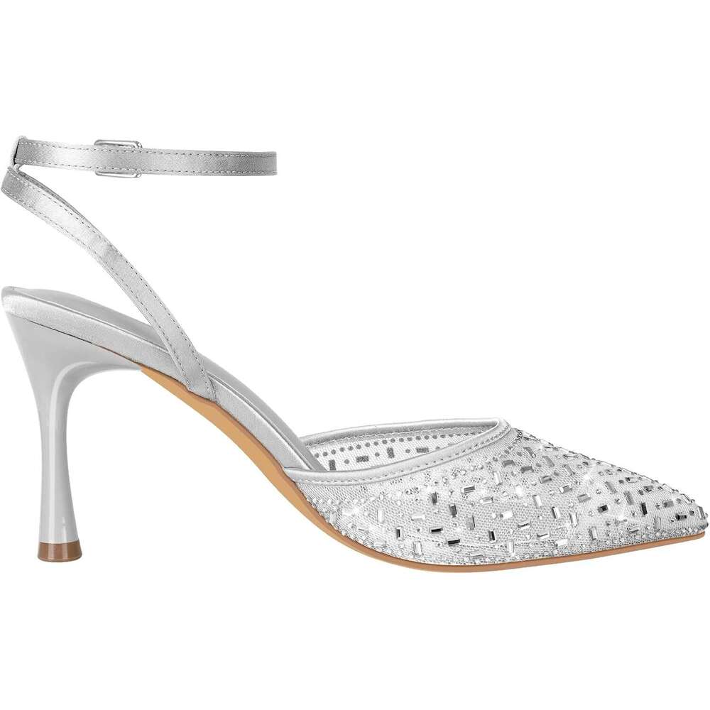 Women S Cienna High Heels Sexy Stiletto Closed Toe Mesh Sparkly Rhinestones Ankle Strap Dress Wedding Party Pumps Shoes MOJIDASHU