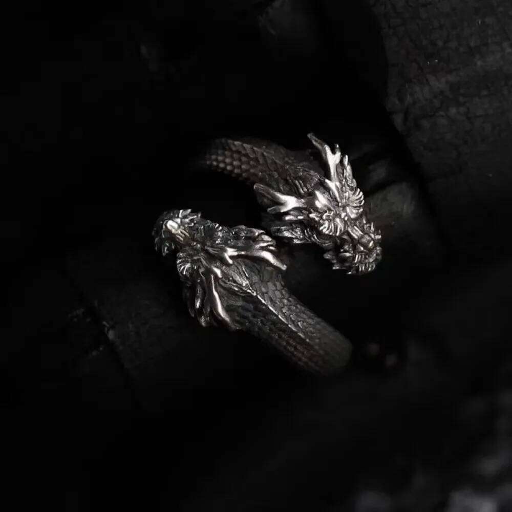 New Personalized Retro Domineering Trend Two-headed Dragon Men Women Punk Adjustable Ring Hip Hop Rock Simple Accessories H260312