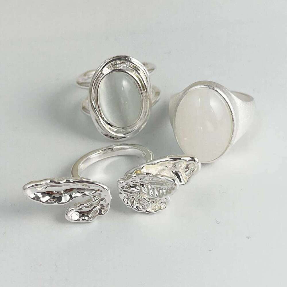 925 Sterling Silver Rings Women Geometric Fine Jewelry Finger Adjustable Simple Wide Diamond Ring For Party Birthday Gift H260312