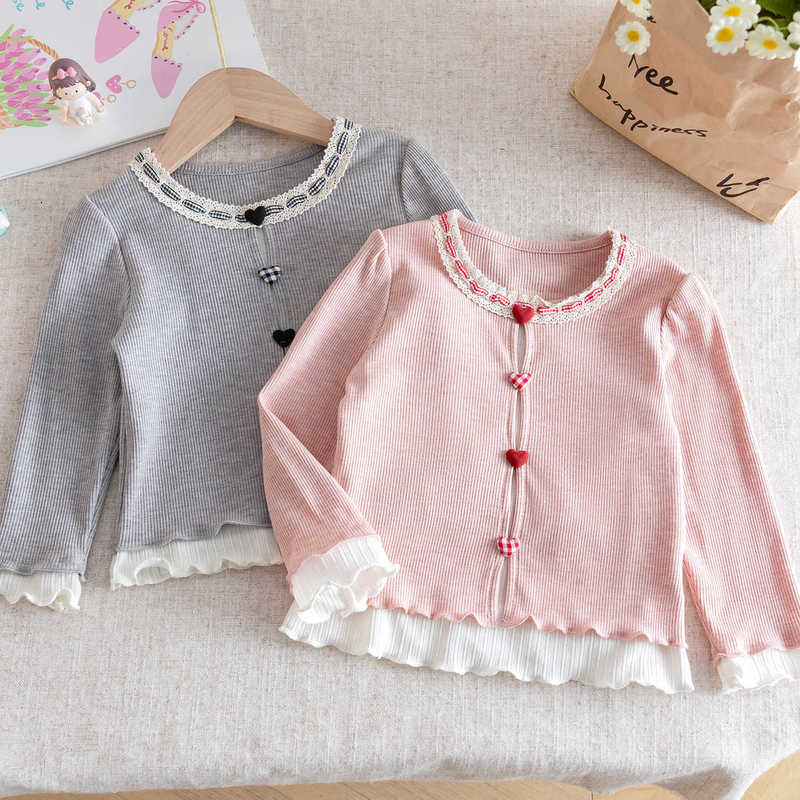 Women's Knits & Tees Girls' Long-Sleeve T-Shirt Spring New Thin Pure Cotton Children's Top Girls' Baby Faux Two-Piece Base Shirt