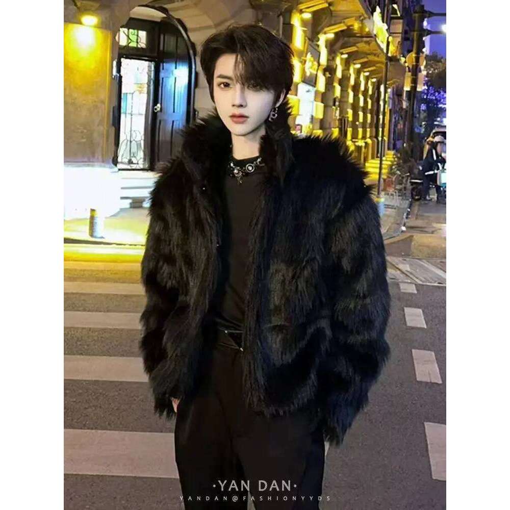 Faux Men's Outerwear Thicken Fox Mink Coat Winter New Warm Fur Men Black Fluffy Luxury Brand Coats Short Jacket Z260313