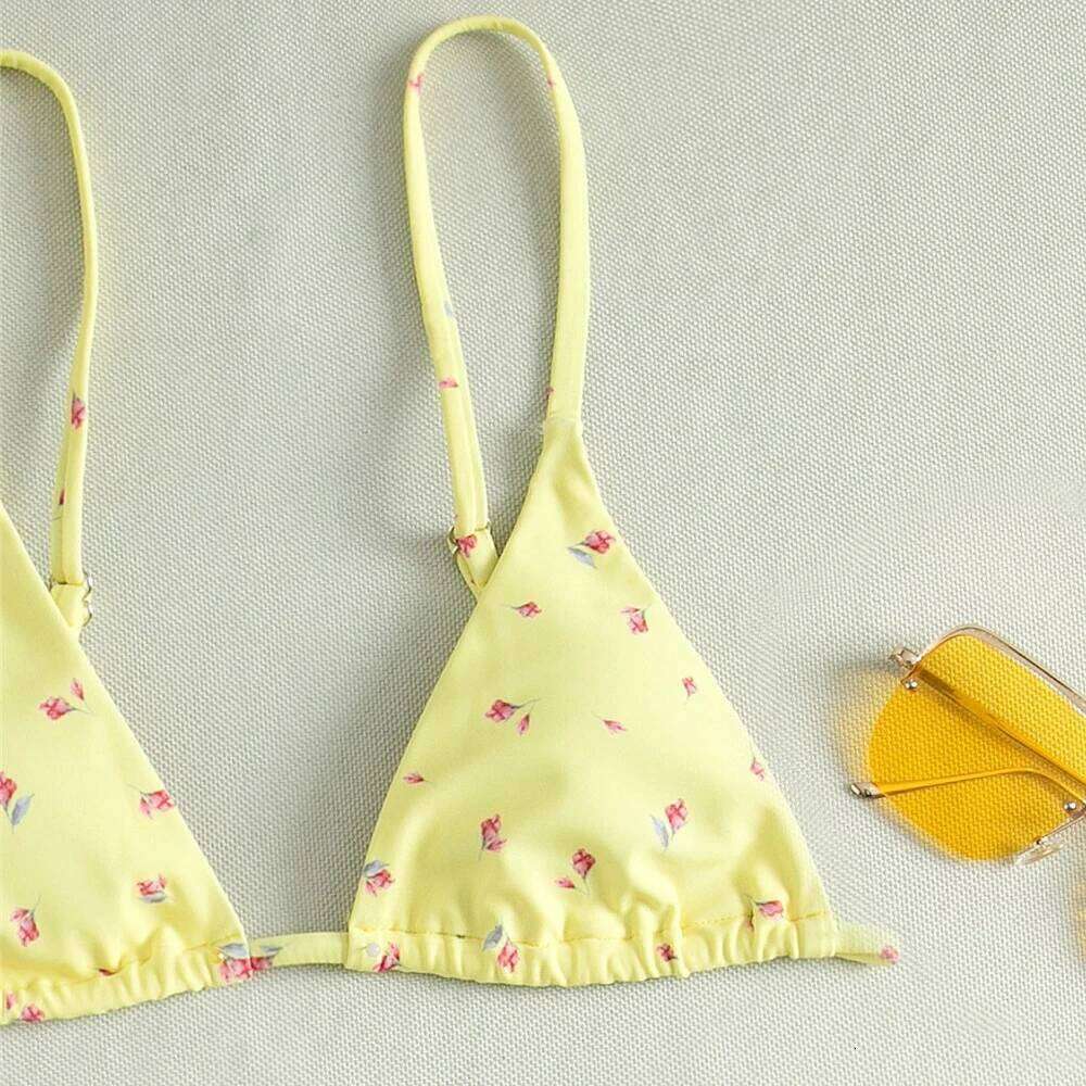 Yellow Floral Print Swimwear Mesh Cove Ups 3 Piece Bikini Set Damen Sexy Swimsuit Women 2026 Beach Bikinis Swimming Wear Y260303