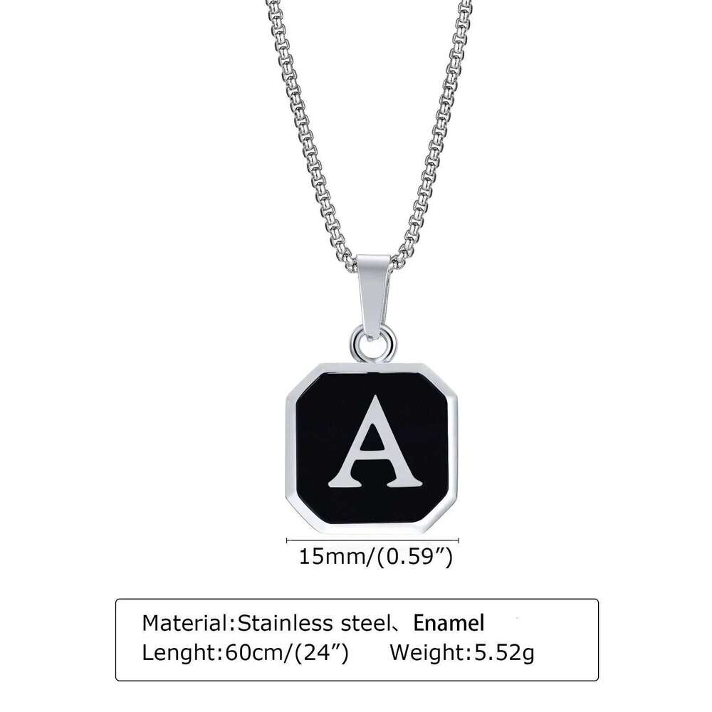 Vnox A-Z Initial Letters Men Necklaces, Geometric Pendant with Box Cuban Rope Chain, Stainless Steel Square Simple Collar H260312