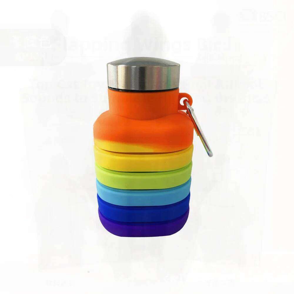 Portable Silicone Folding Bottle 500ml Sports Fitness Travel Kettle Stretch Water Cup Outdoor Creative Rainbow & Tie-Dye Z260313