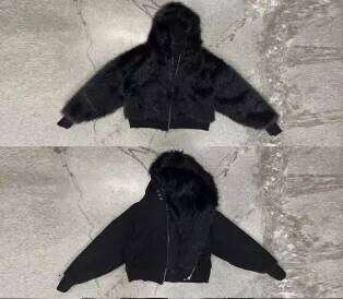 Solid color double-sided classic fashion winter hooded plush cardigan jacket casual unique simple loose warm streetwear 2000s Z260313