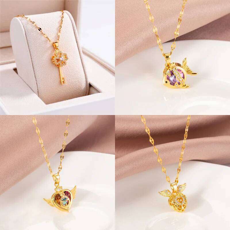 Trendy Sweet Sexy Gold Color Stainless Steel Necklaces For Women Korean Fashion Female Pendant Clavicle Chain Jewelry Wholesale H260312