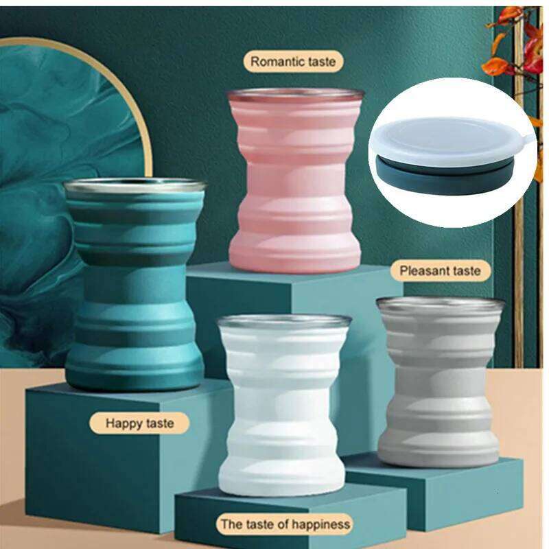 Food Grade Silicone Folding Cups Telescopic Water Bottle Heat Resistant For Travel Portable Mugs Camping HikingCoffee Handcup Z260314