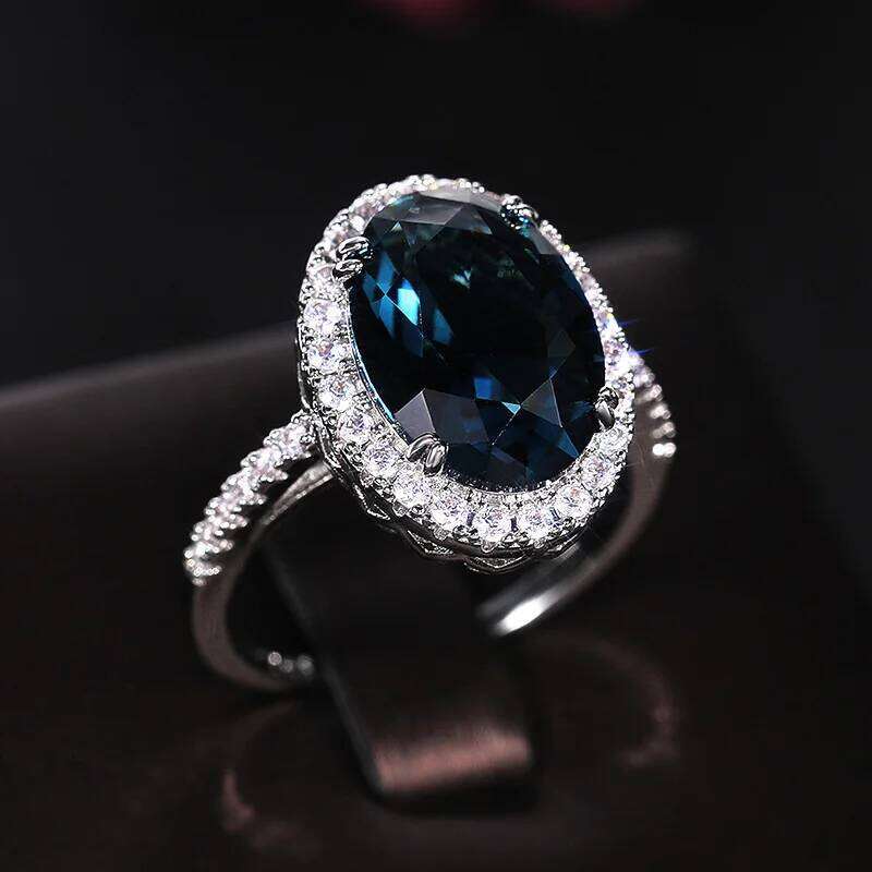 Huitan Charming Blue CZ Women Rings Wedding Party Accessories Bling Graceful Bridal Eternity Ring Trendy Jewelry Wholesale H260312