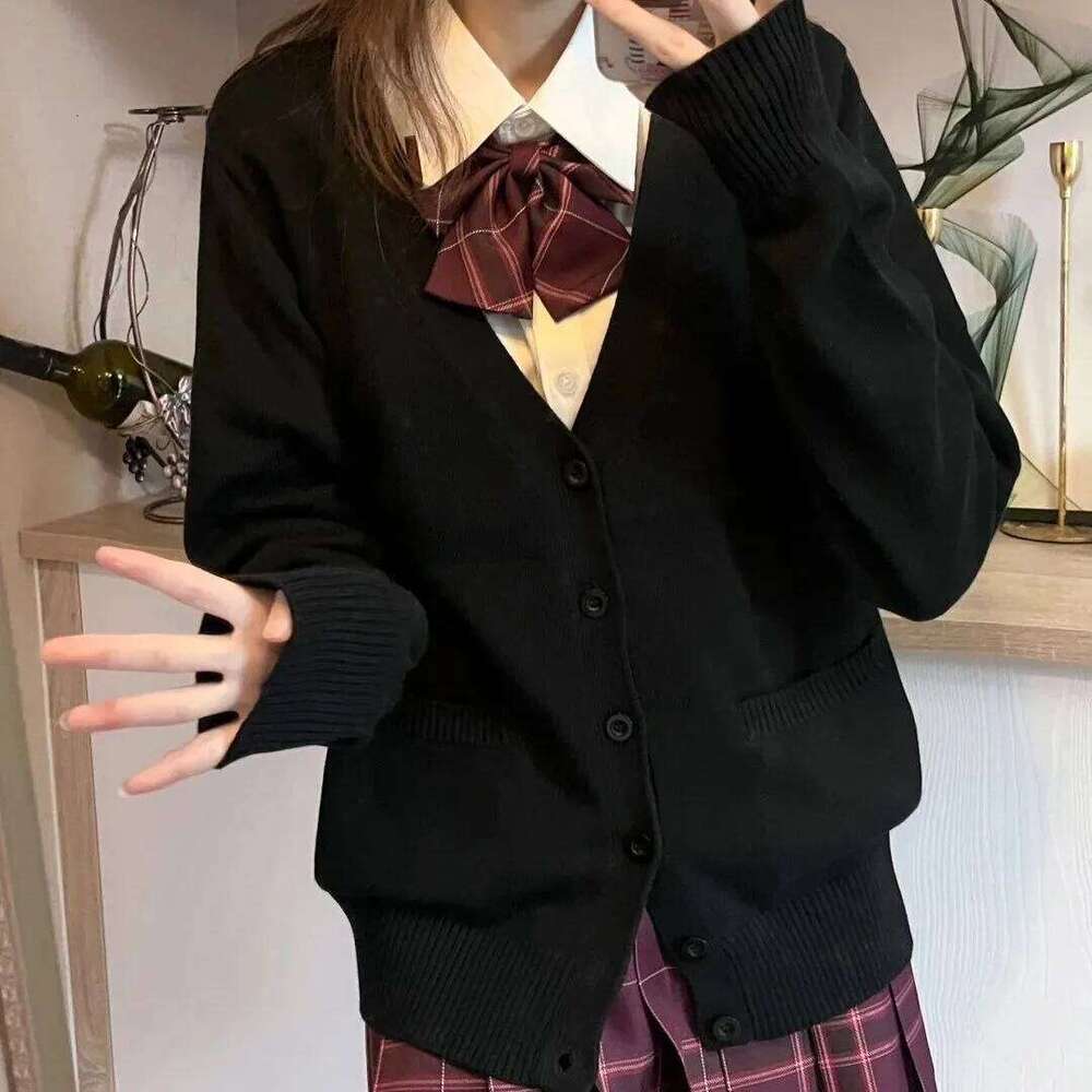Japanese fashion solid color V-neck knitted sweater,original newJK uniform cardigan top,autumn and winter women's cotton sweater Z260313