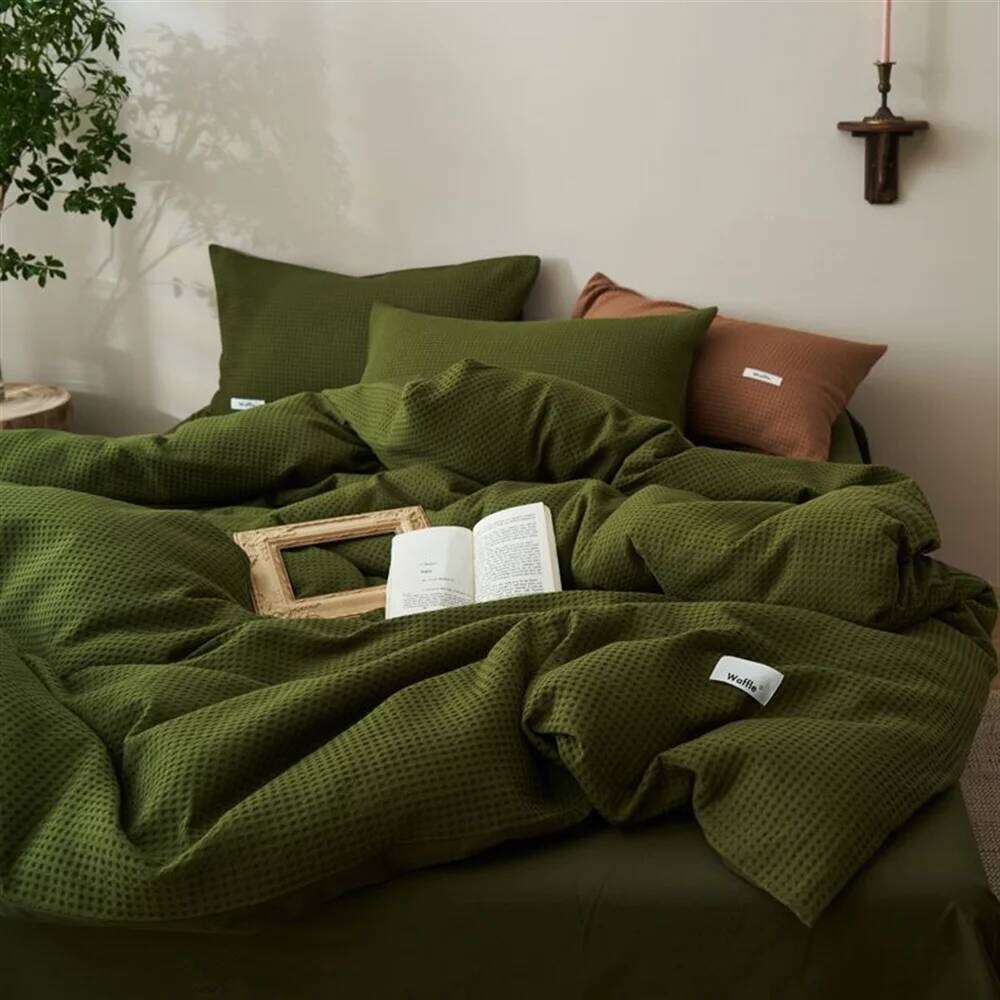 Ins Style Solid Color Waffle Cotton Duvet Cover Four Piece High Beauty Quilt Bed Sheet Bedding Set H260312 - view 4