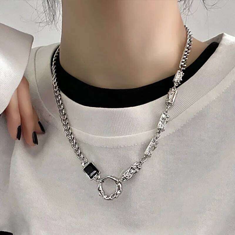 Foxanry Black Zircons Clavicle Chain Necklace New Fashion Simple Irregular Round Geometric Handmade Birthday Party Jewelry Gifts H260312