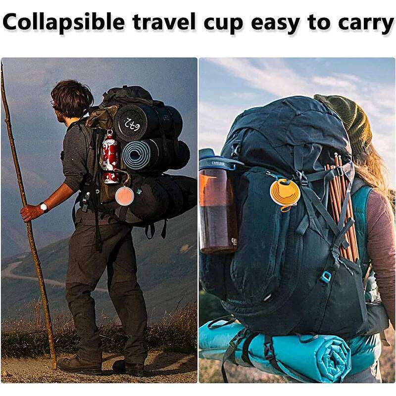 Silicone Collapsible Travel Portable Folding Camping Cup Sets with Lids, Blue & Orange Z260314