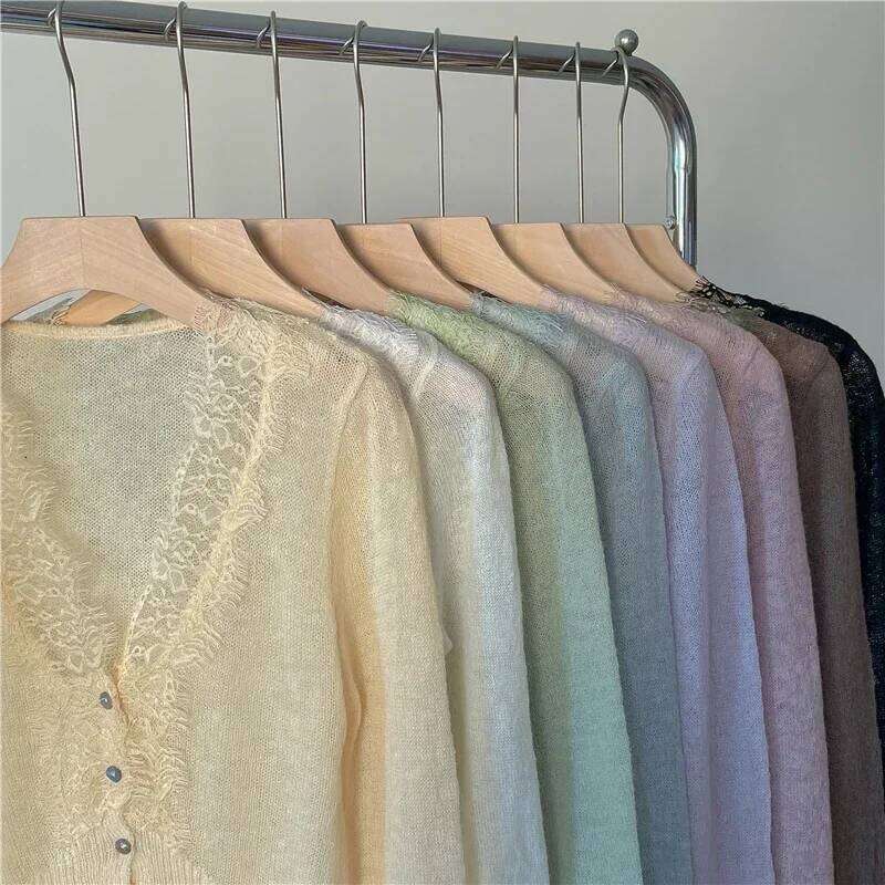 Seoulish Vintage Lace Knitted Cardigans for Women 2024 New Autumn Winter Solid Casual Slim Korean Style Ladies Tops Female Z260313