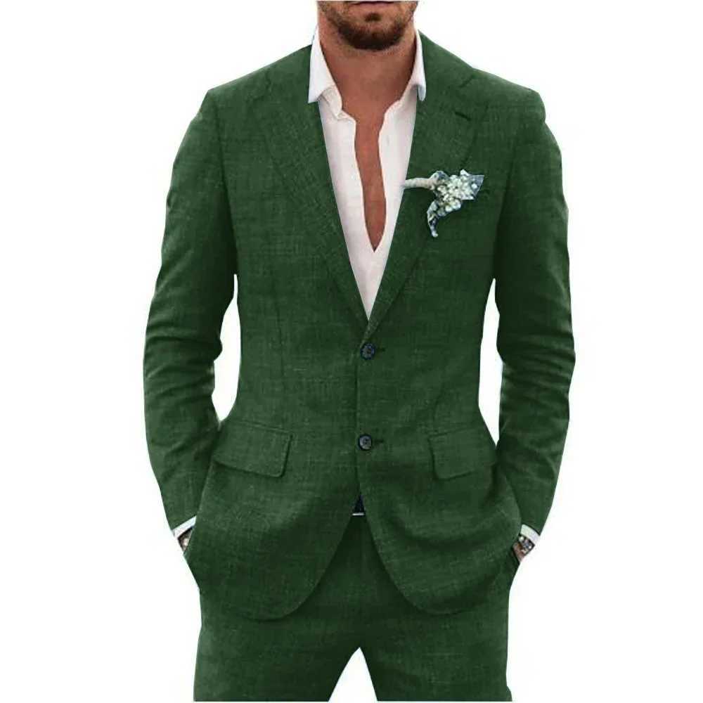 Linen Suits for Men Two Piece Formal Notch Lapel Single Breasted Male Suit Beach Casual Elegant Wedding Tuxedo M260313