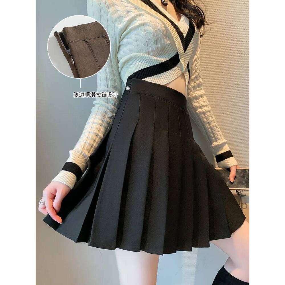 Women's pleated summer high waisted zipper girl dancing JK mini black fashionable student A-line half body skirt Z260314