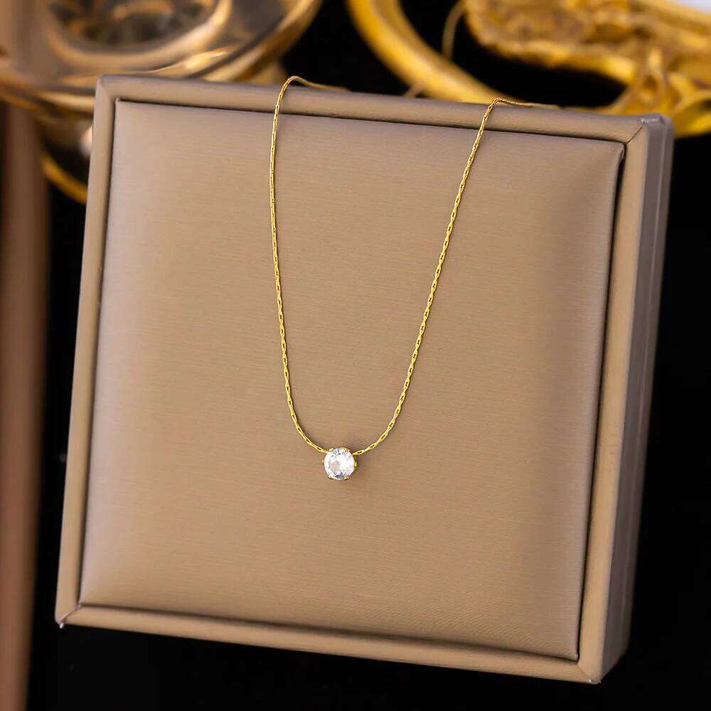Stainless Steel Shiny Clear Zircon Necklace for Women Minimalist Choker Neck Chains Fashion Delicate Jewelry Gift Wholesale H260312