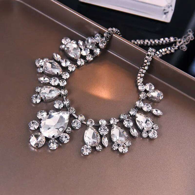 FYUAN Water Drop Crystal Choker for Women Silver Color Clavicle Chain Necklaces Bride Wedding Jewelry H260312
