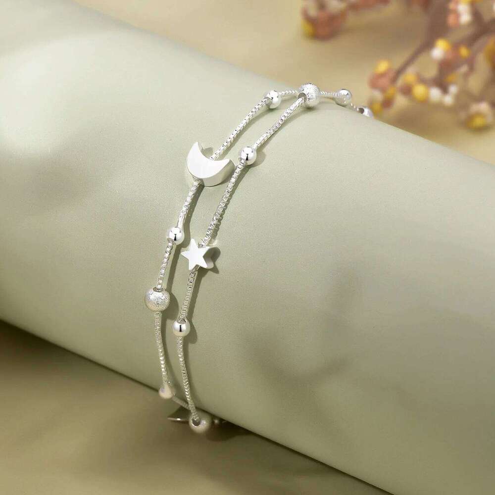 Sterling Silver Women's Hand Bracelets Ball Moon For Girls Ladies Wedding Engagement Luxury Jewelry Accessories Argent 925 Z260313