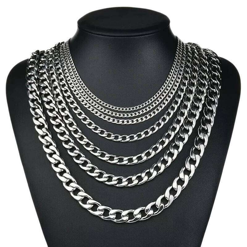 YQ 316L Stainless Steel Cuban Link Chain Flat Necklace For Men Women Jewelry Accessories H260312