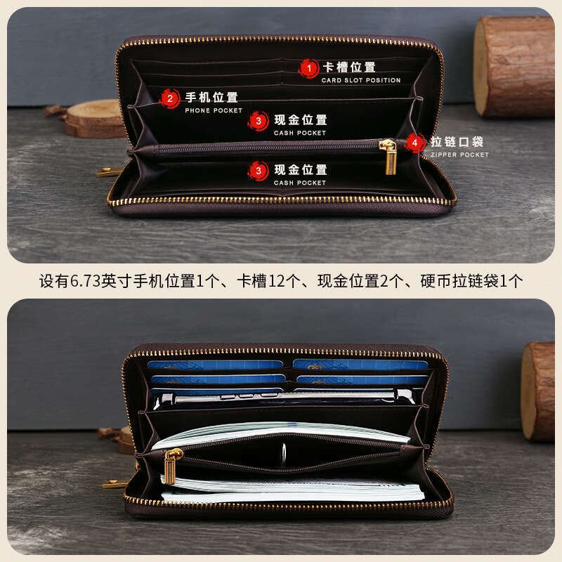 Luxury Bags Totes Genuine Leather Top Layer Cowhide Vintage Tumbled Wallet Multi Card Slots Large Capacity Business Clutch Animal Embossed Women SENYY